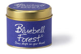 Bluebell Forest scented tin candle by Lily-Flame with a floral design, perfect for creating a calming, fragrant atmosphere.