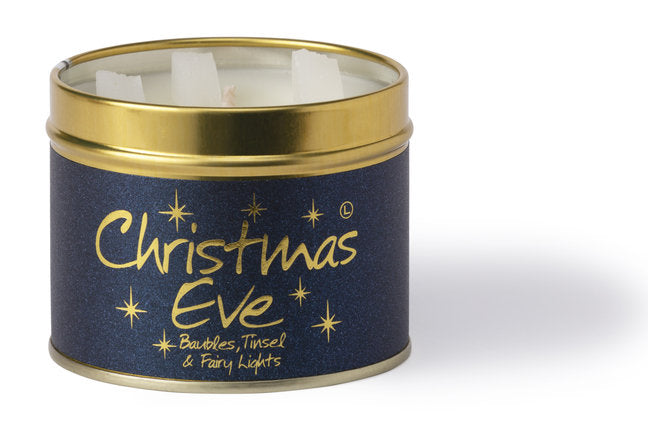 Lily-Flame Christmas Eve scented tin candle with festive holiday design and warm, seasonal fragrance inside a metal tin.
