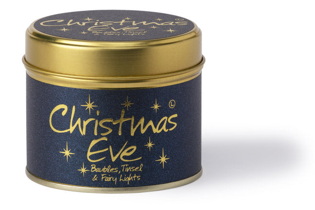 Lily-Flame Christmas Eve scented tin candle with festive holiday design and warm glow, perfect for holiday ambiance.