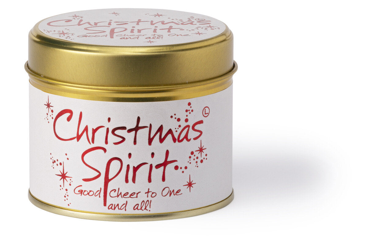 Lily-Flame Christmas Spirit scented tin candle with festive holiday design and warm, inviting fragrance.