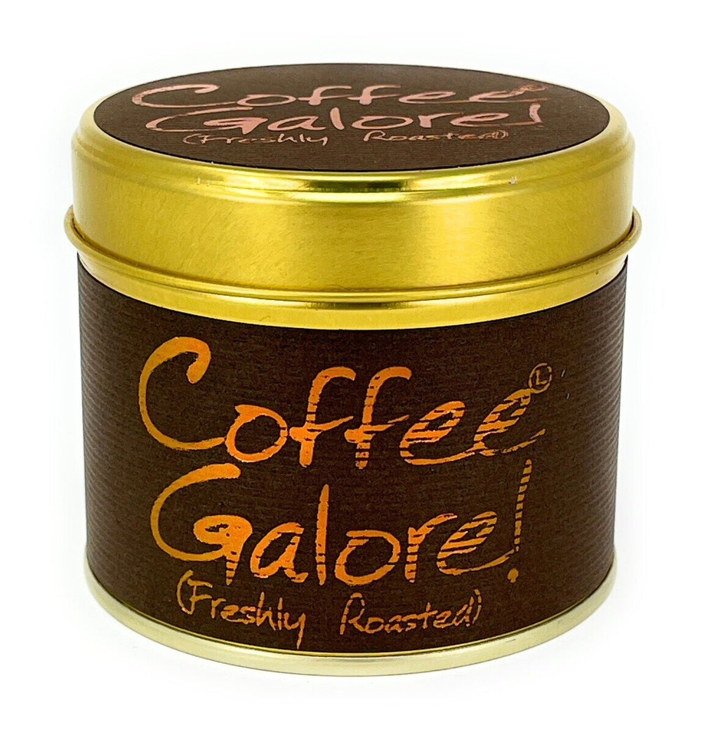Lily-Flame Coffee Galore scented tin candle with a vintage-inspired design, perfect for cozy, aromatic ambiance.
