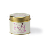Lily-Flame Daisy Dip scented tin candle with a floral design, perfect for creating a cozy ambiance.