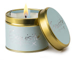 Lily-Flame Exquisite Scented Tin Candle with floral design, featuring a colorful illustration on a round metal tin.