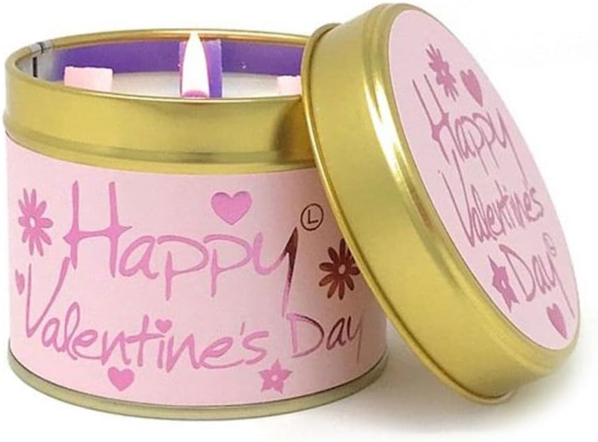 Lily-Flame Valentine's Day scented tin candle with floral design, perfect for romantic occasions and home decor.