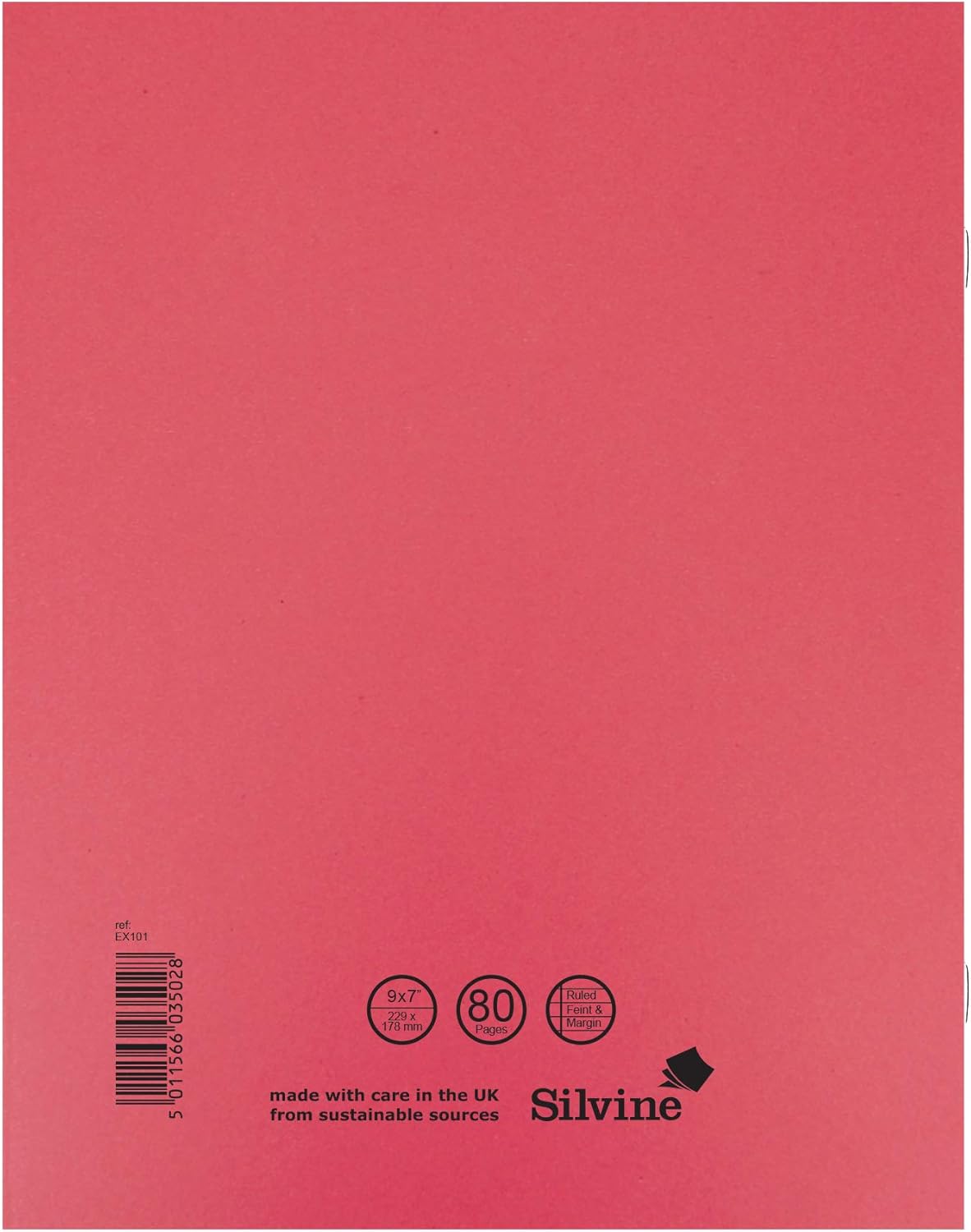 Silvine Exercise Book Ruled and Margin 80 Pages 229x178mm Red