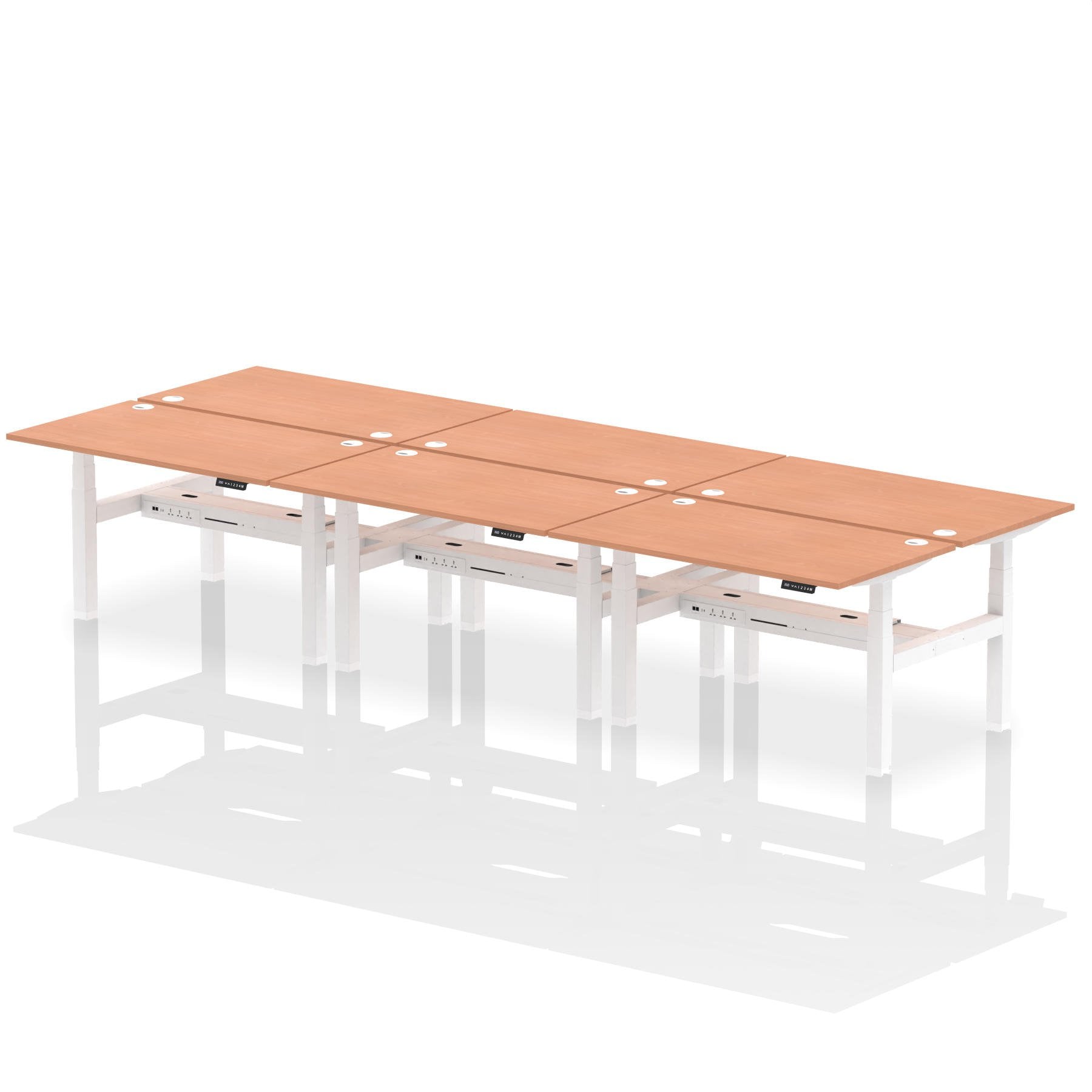 Dynamic Air Back-to-Back W1400 x D800mm Height Adjustable Sit Stand 6 Person Bench Desk With Cable Ports Beech Finish White Frame - HA02110 DD