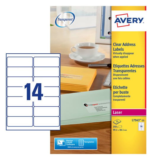 Avery Laser Address Label 99x38mm 14 Per A4 Sheet Clear (Pack 350 Labels) L7563-25