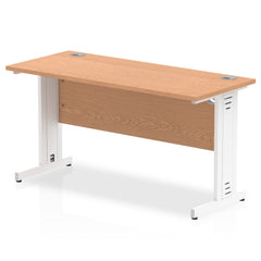 Impulse 1400 x 600mm Straight Desk Oak Top White Cable Managed Leg MI002734 DD