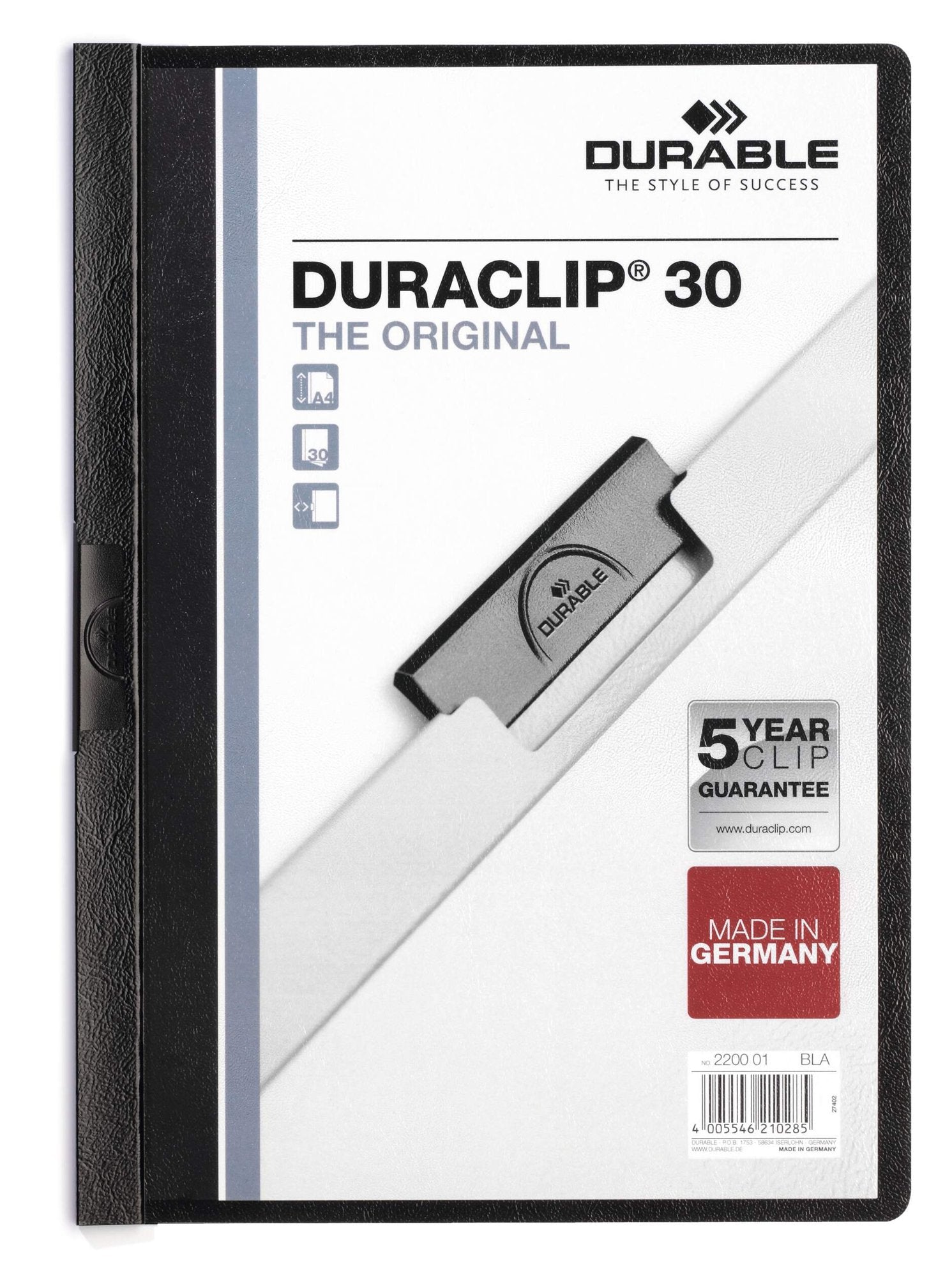 Durable DURACLIP 30 A4 Document Clip Folder Black (Pack 25) - 220001