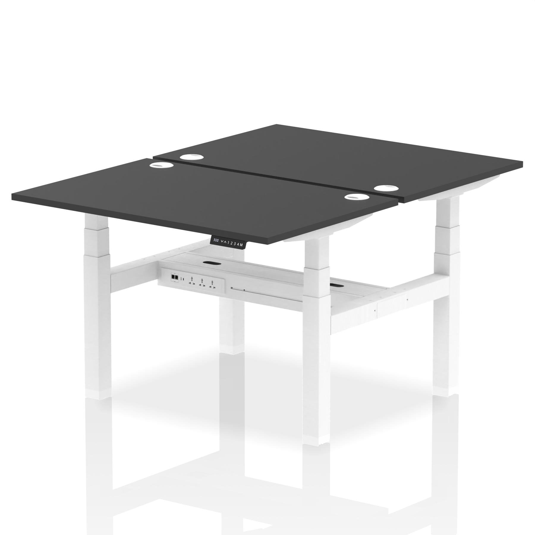 Dynamic Air Back-to-Back W1200 x D800mm Height Adjustable Sit Stand 2 Person Bench Desk With Cable Ports Black Finish White Frame - HA02848 DD