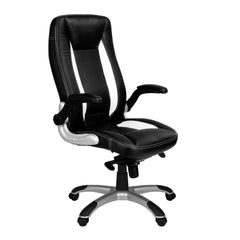 Nautilus Designs Friesian High Back Leather Effect Executive Office Chair With Folding Arms Black and White - BCP/4025/BWH DD