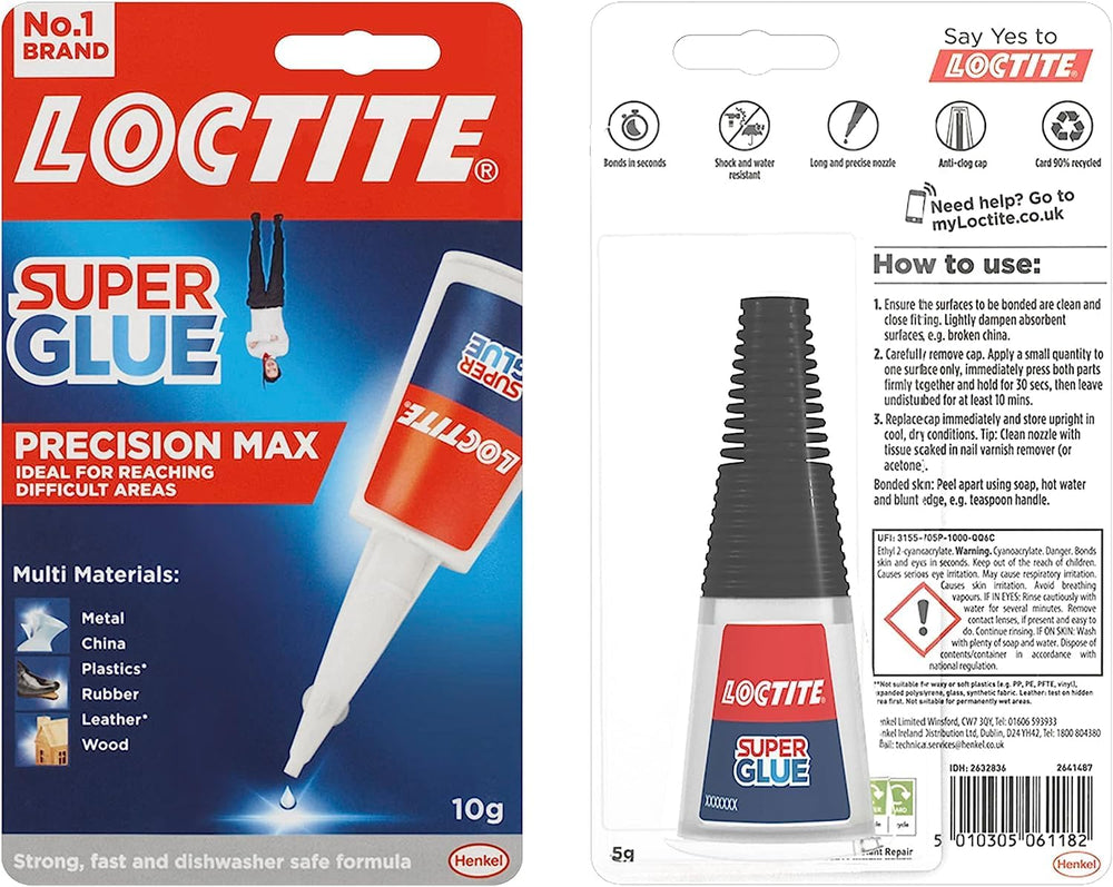 Loctite Super Glue Precision Max 10g adhesive bottle with applicator tip for strong, precise bonding of various materials.