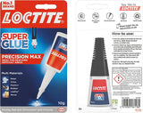 Loctite Super Glue Precision Max 10g adhesive bottle with applicator tip for strong, precise bonding of various materials.