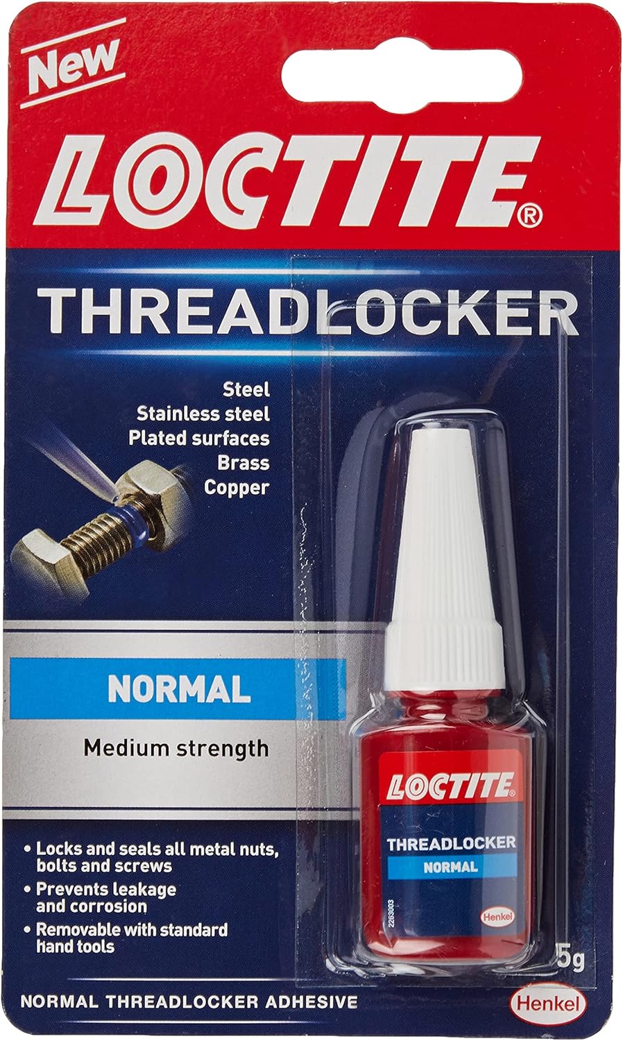 Loctite Thread Locker 5g tube of adhesive and sealant for preventing threaded fastener loosening, branded Loctite.