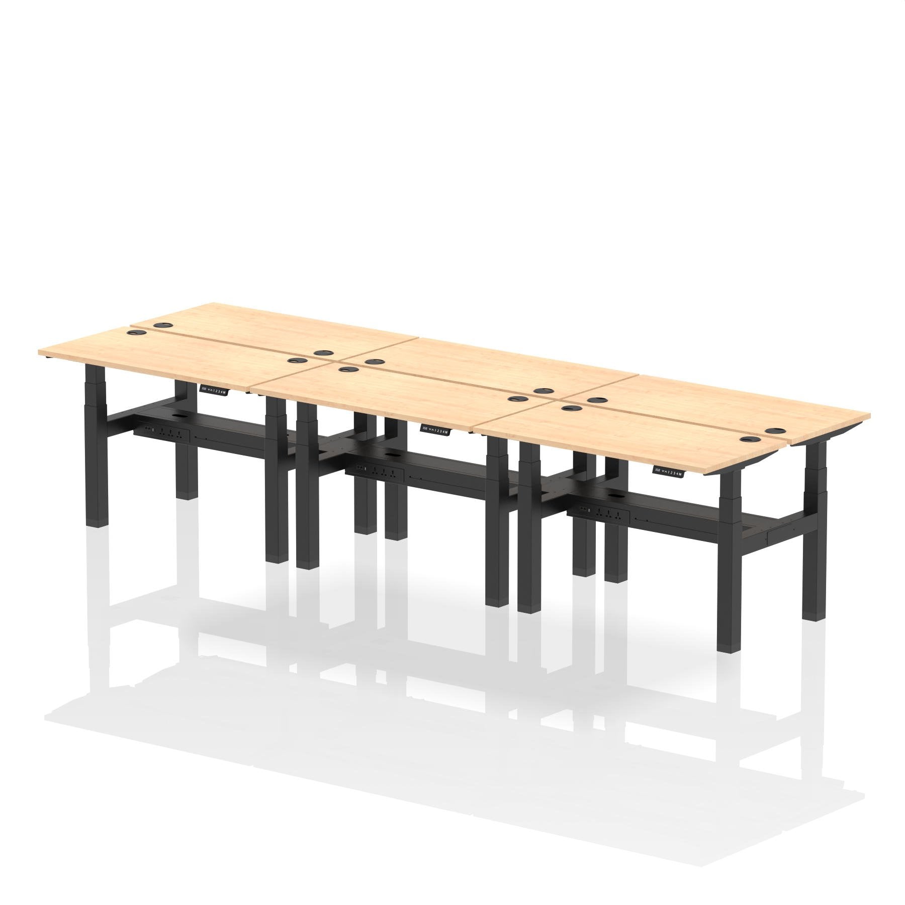 Dynamic Air Back-to-Back W1200 x D600mm Height Adjustable Sit Stand 6 Person Bench Desk With Cable Ports Maple Finish Black Frame - HA01614 DD