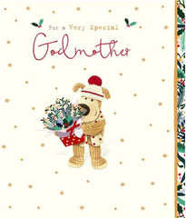 Boofle For A Very Special Godmother Cute Floral Christmas Greeting Card