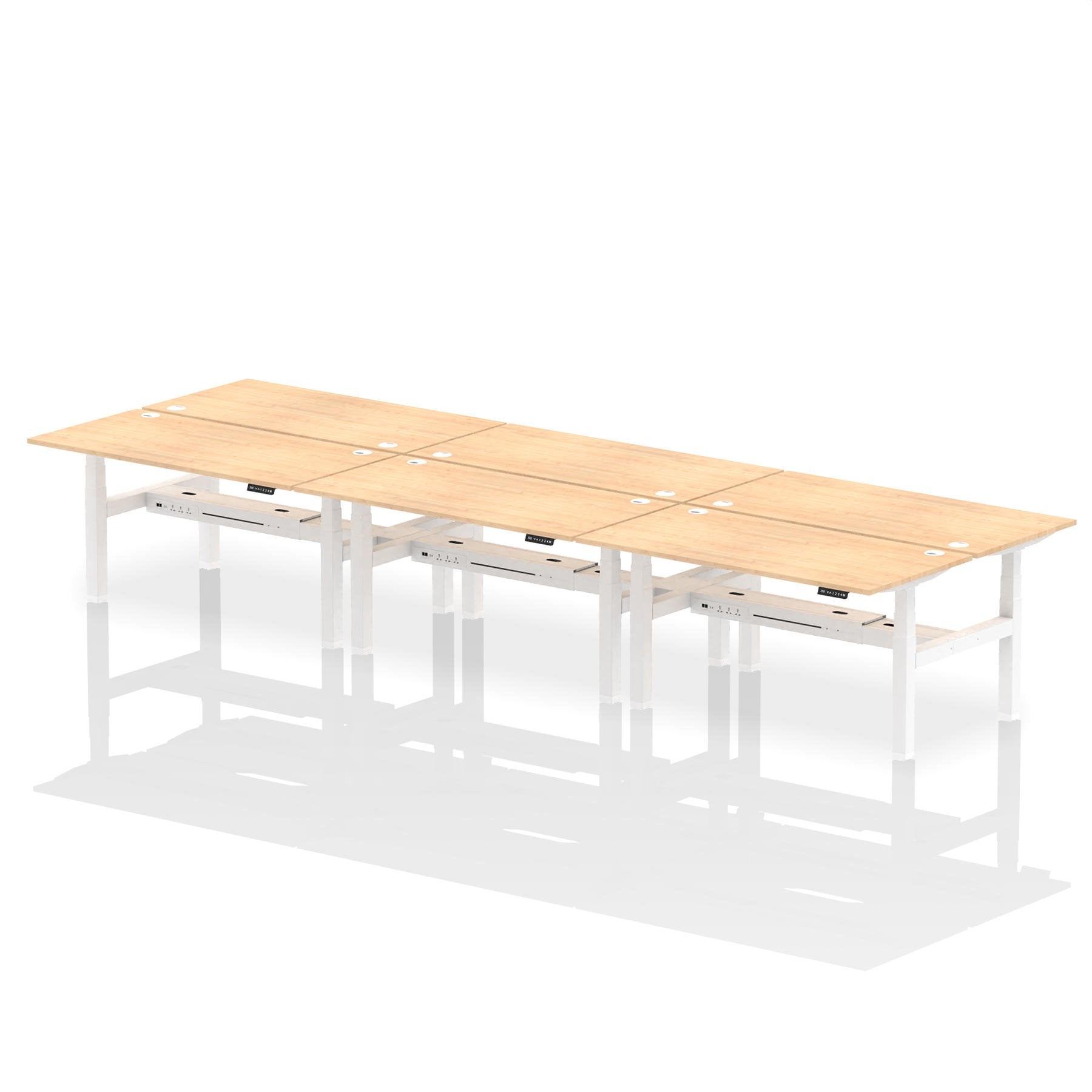 Dynamic Air Back-to-Back W1600 x D800mm Height Adjustable Sit Stand 6 Person Bench Desk With Cable Ports Maple Finish White Frame - HA02458 DD