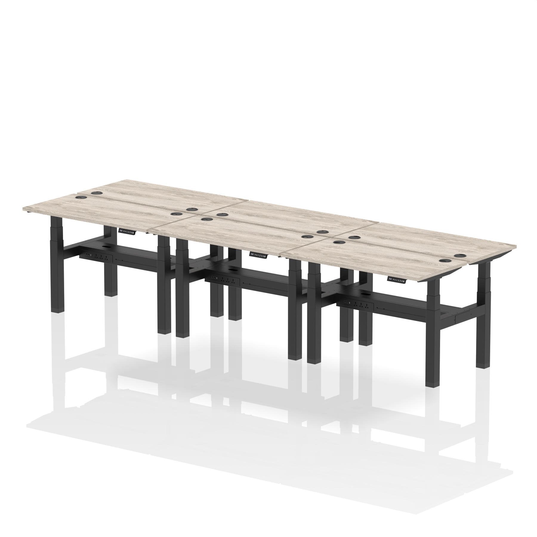 Dynamic Air Back-to-Back W1200 x D600mm Height Adjustable Sit Stand 6 Person Bench Desk With Cable Ports Grey Oak Finish Black Frame - HA01608 DD