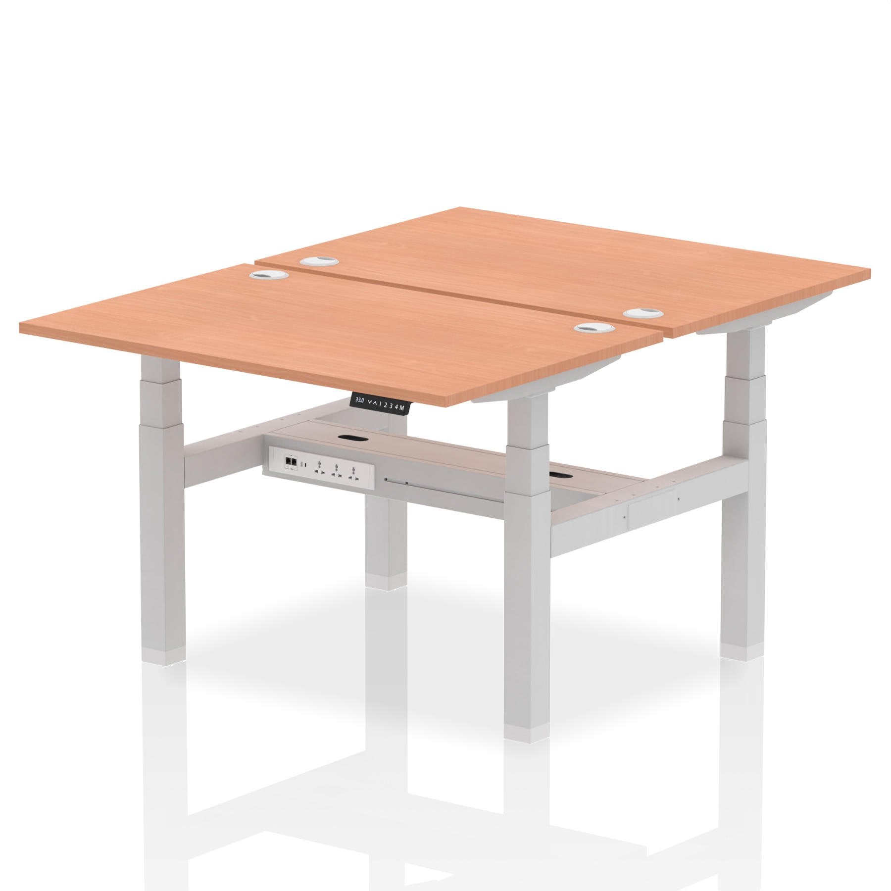 Dynamic Air Back-to-Back W1200 x D800mm Height Adjustable Sit Stand 2 Person Bench Desk With Cable Ports Beech Finish Silver Frame - HA01640 DD