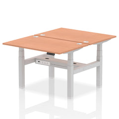 Dynamic Air Back-to-Back W1200 x D800mm Height Adjustable Sit Stand 2 Person Bench Desk With Cable Ports Beech Finish Silver Frame - HA01640 DD