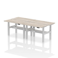 Dynamic Air Back-to-Back W1200 x D600mm Height Adjustable Sit Stand 4 Person Bench Desk With Cable Ports Grey Oak Finish Silver Frame - HA01574 DD