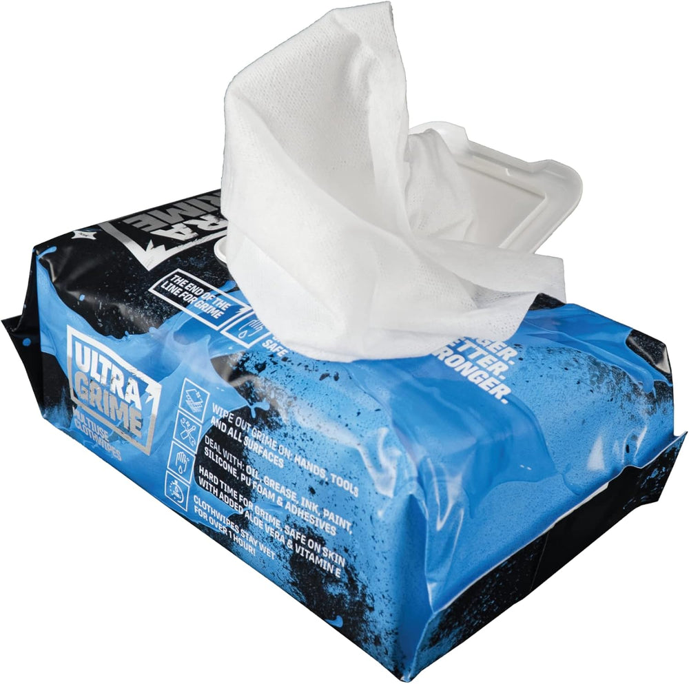 M N Wholesale Ultragrime Pro multiuse cleaning wet wipes, pack of disposable cleaning wipes for surfaces and hands.