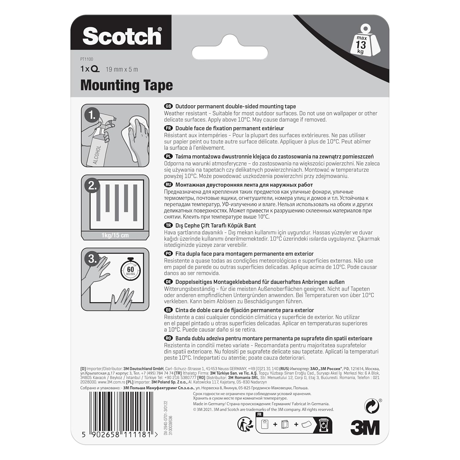 M N Wholesale Scotch outdoor mounting tape 4002, 19mm x 5m, adhesive tape for outdoor mounting and bonding applications.