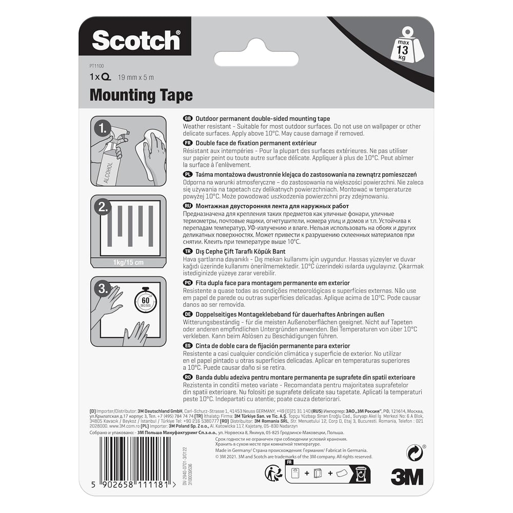 M N Wholesale Scotch outdoor mounting tape 4002, 19mm x 5m, adhesive tape for outdoor mounting and bonding applications.
