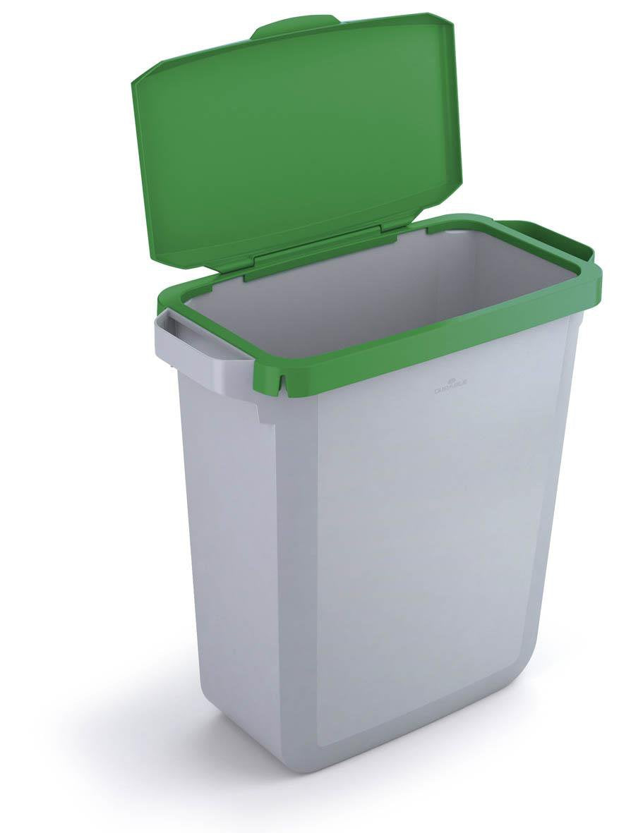 Durable DURABIN Plastic Waste Recycling Bin 60 Litre Rectangular Grey with Green Hinged Lid - VEH2022010 DD