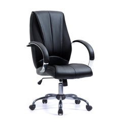 Nautilus Designs Hastings High Back Bonded Leather Executive Office Chair With Mesh Panel Detailing and Fixed Arms Black - BCL/B425/BK DD