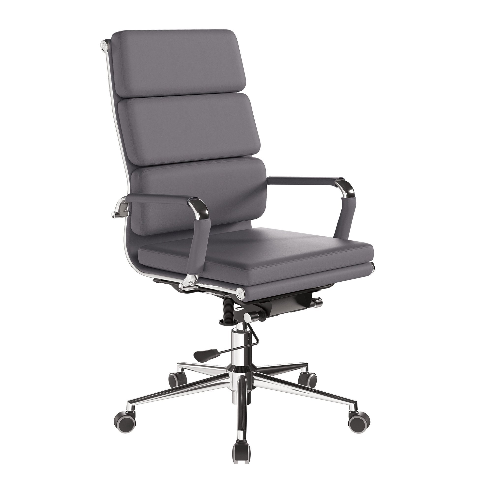 Nautilus Designs Avanti High Back Bonded Leather Executive Office Chair With Individual Back Cushions and Fixed Arms Grey - BCL/6003/GY DD