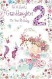 Granddaughter 2nd Birthday Card - Age 2 - Fairy Girl and Unicorn