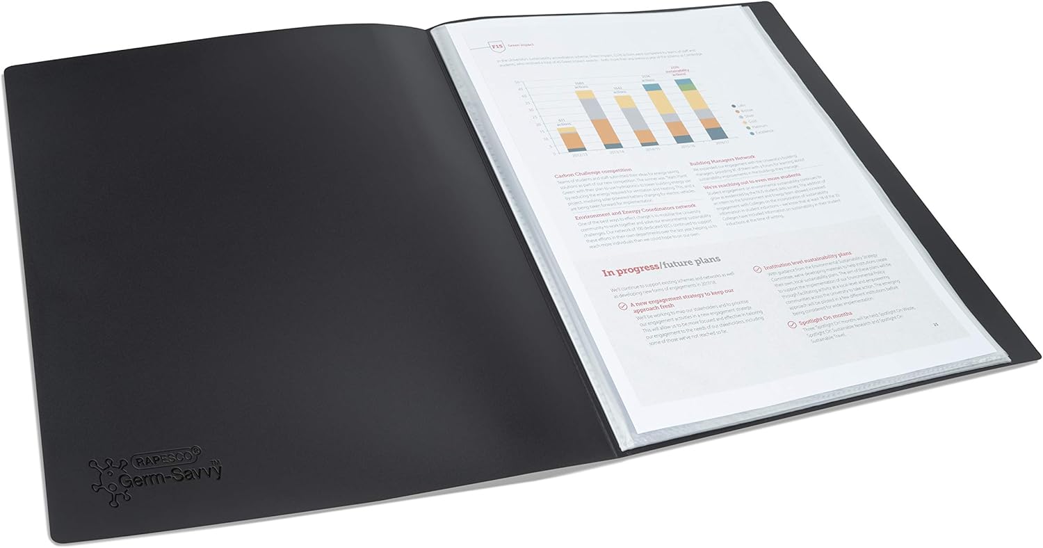 Rapesco Germ-Savvy™ Antibacterial A4 Flexible Slim Display Book 20 Pocket - Black (Pack 2)
