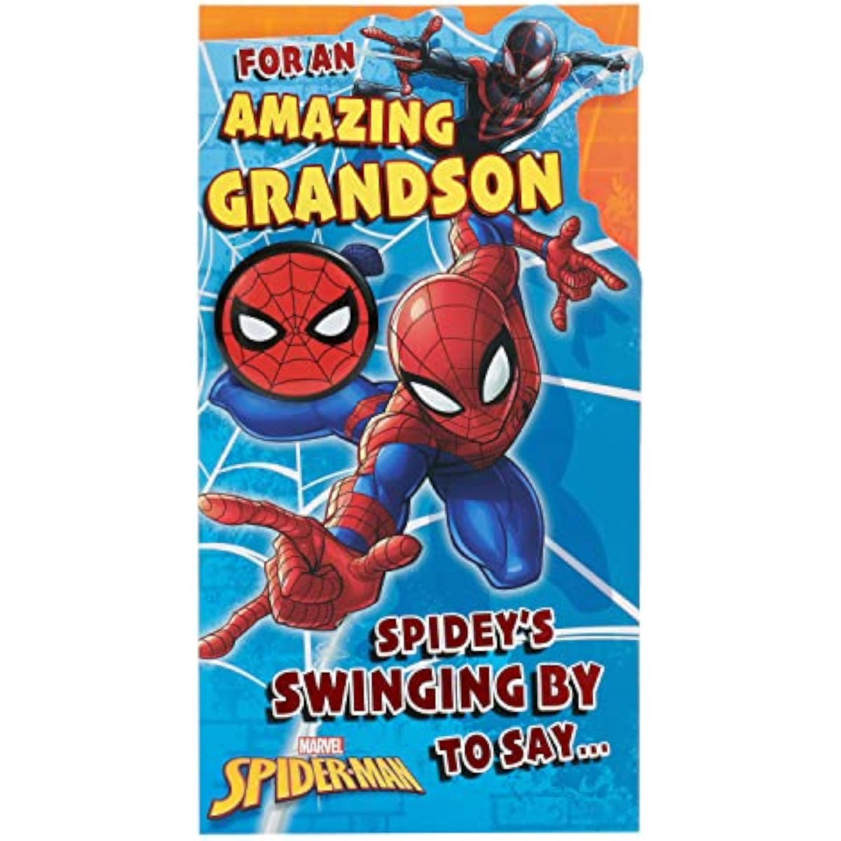 UK Greetings Marvel Spider-Man Birthday Card for Grandson With Envelope and Badge,Multi,121 mm x 229 mm