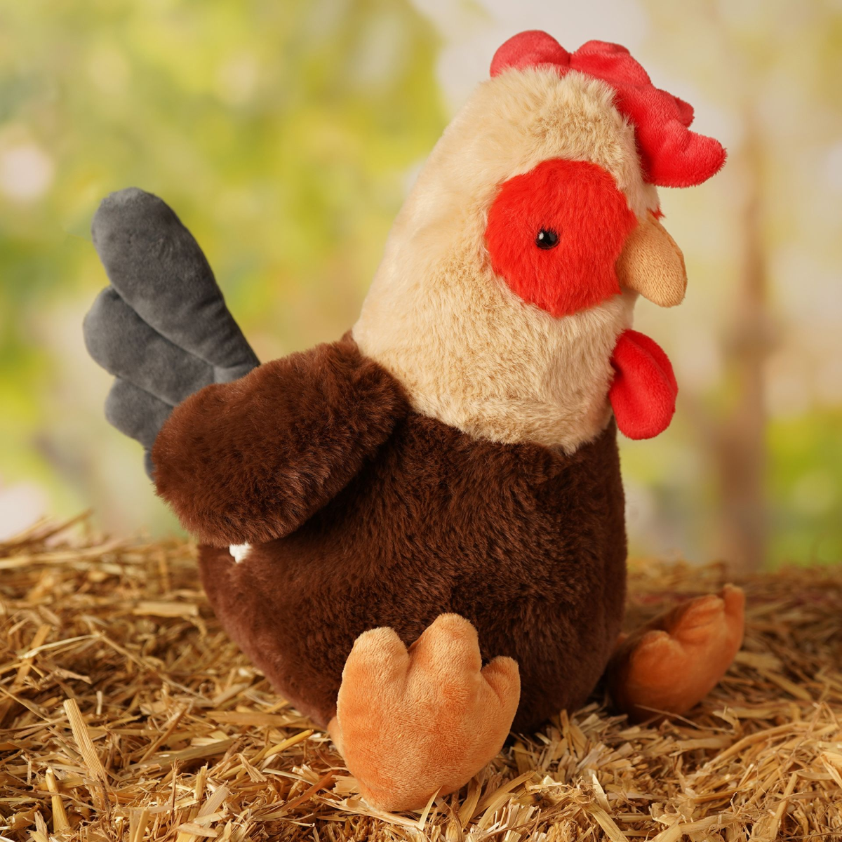 Softies® Rio Plush Sitting Rooster, 28cm, soft and cuddly decorative plush toy with detailed feathers and a friendly expression.