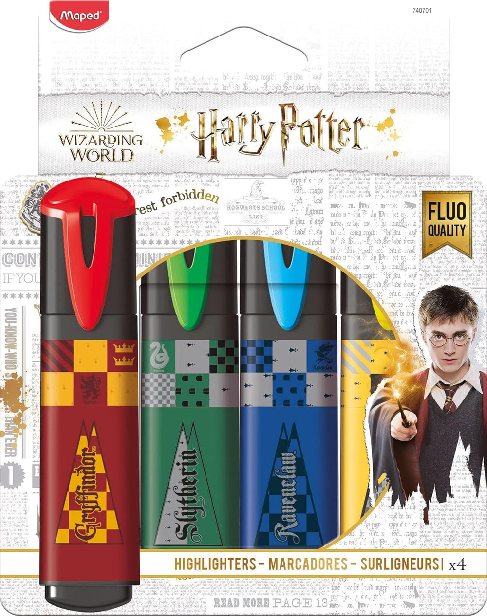 Set of four Maped Harry Potter highlighters with colorful ink tips, ideal for students and fans of the Harry Potter series.
