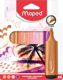 Set of four Maped themed highlighters in assorted colors, featuring vibrant ink and ergonomic design for effective highlighting.