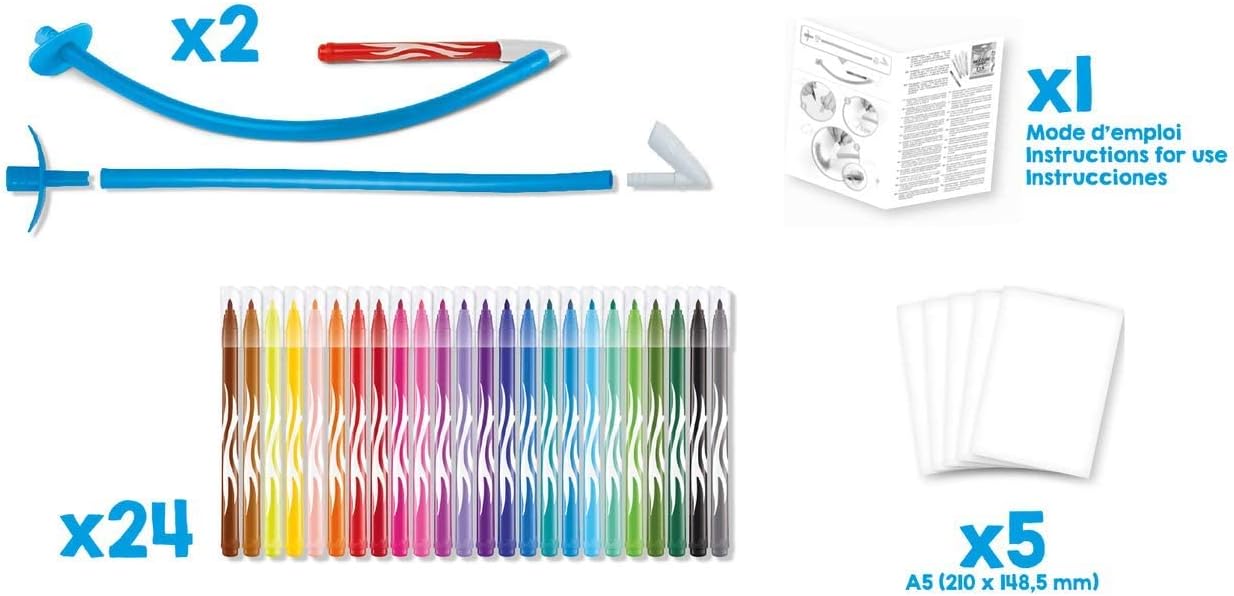 Maped Creativ Blow Art Kit with 24 felt tip pens and 2 airbrush tools for creative drawing and airbrush art projects.