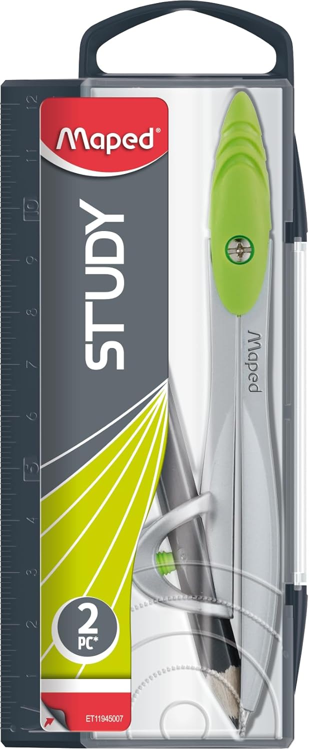 Maped Study Compass from Maped Math Sets, featuring a metal pointed tip and adjustable arm for precise drawing and measuring.
