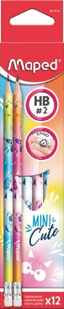 Maped 1 Graphite Mini Cute Eraser Pencil with ergonomic design and resistant HB lead, in random colors, ideal for writing and drawing.