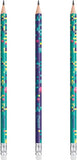 Set of six Maped Pixel Party eraser-tipped graphite pencils, ideal for writing and drawing with colorful eraser ends.