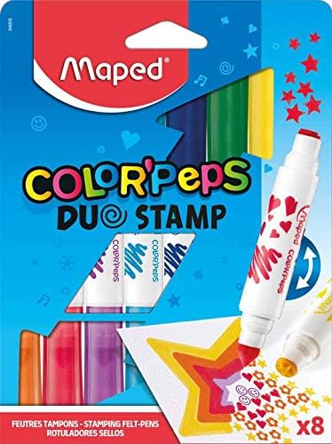 Maped Color’peps Duo Stamp Pens, 8-pack of double-ended coloring and stamp markers for kids and craft projects.
