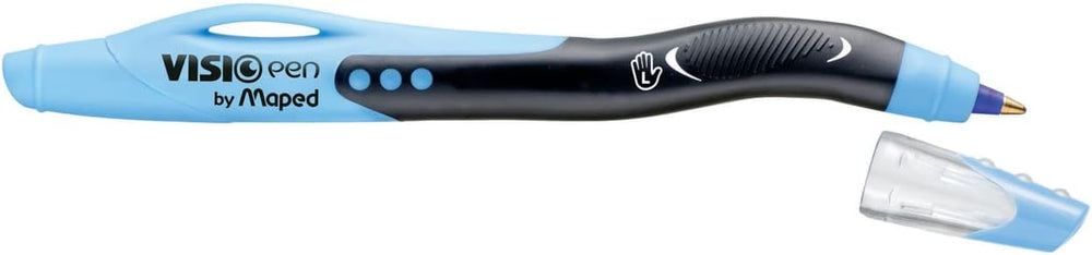 Maped Visio left-handed ballpoint pen with blue ink and ergonomic grip, ideal for comfortable writing for left-handed users.