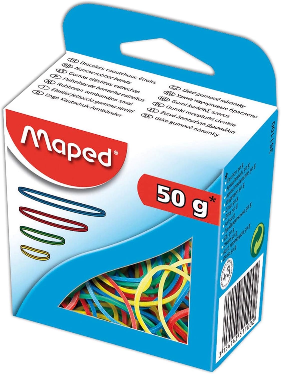 Maped rubber band from stationery and office supplies, shown coiled and ready for bundling or organizing items.