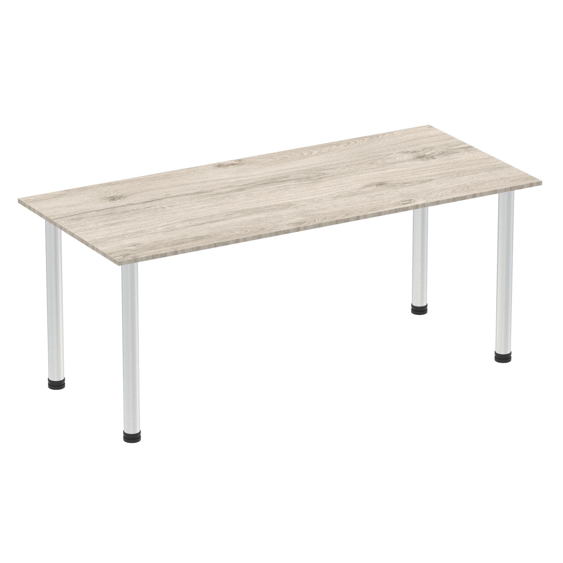 Impulse 1800mm Straight Table Grey Oak Top Brushed Aluminium Post Leg I003666 DD