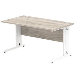 Impulse 1400 x 800mm Straight Desk Grey Oak Top White Cable Managed Leg I003105 DD
