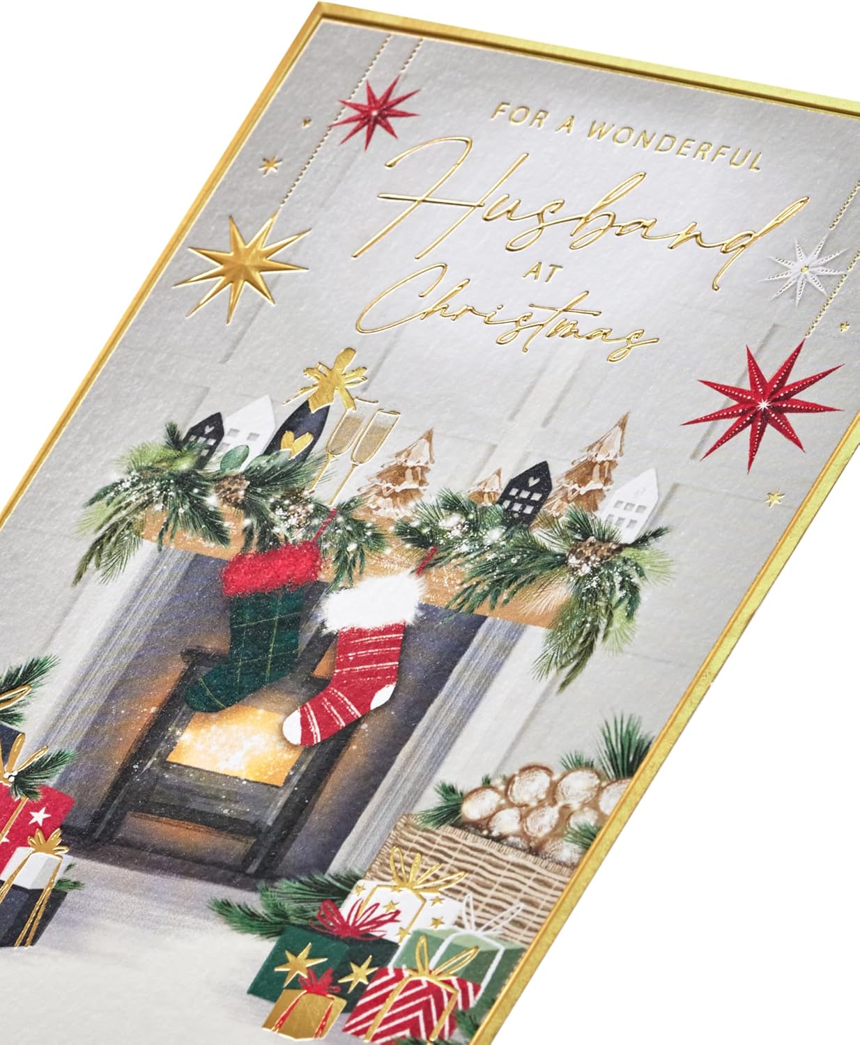 UK Greetings Christmas Card for Husband - Cosy Fireplace Design