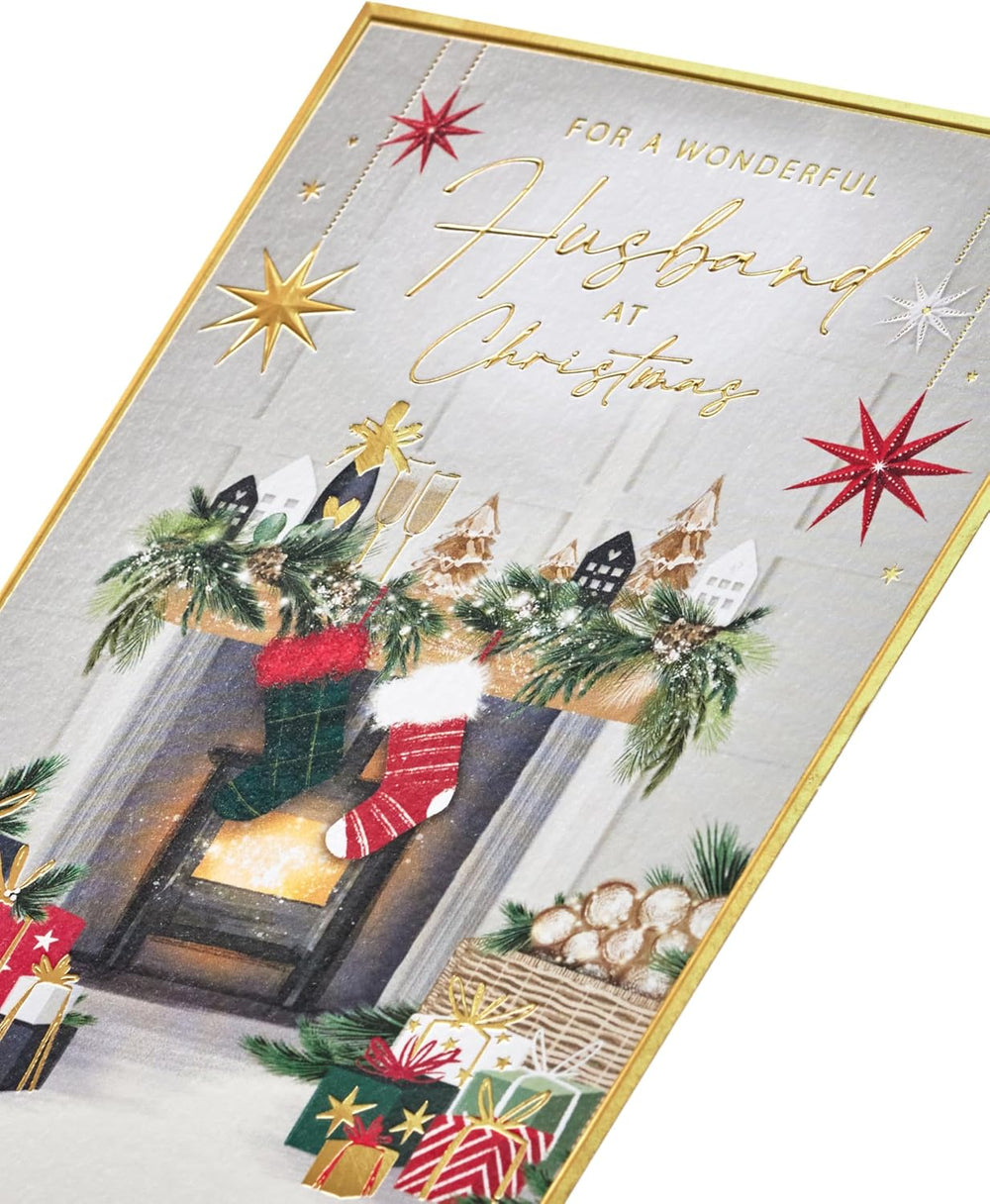 UK Greetings Christmas Card for Husband - Cosy Fireplace Design