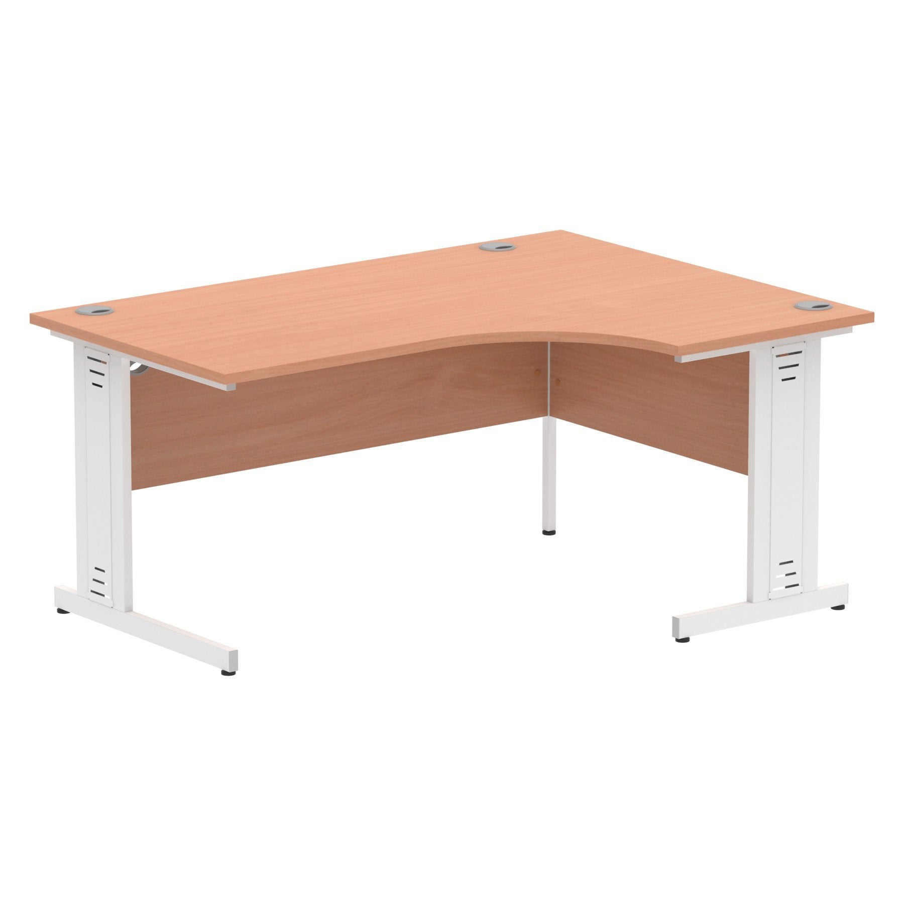 Impulse Contract Right Hand Crescent Cable Managed Leg Desk W1600 x D1200 x H730mm Beech Finish/White Frame - I001880 DD