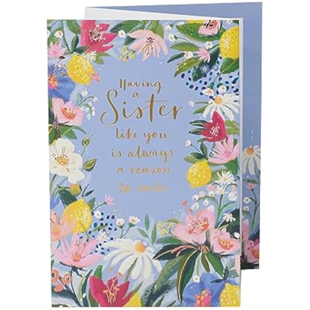 UK Greetings Birthday Card for Sister - Floral Border Design
